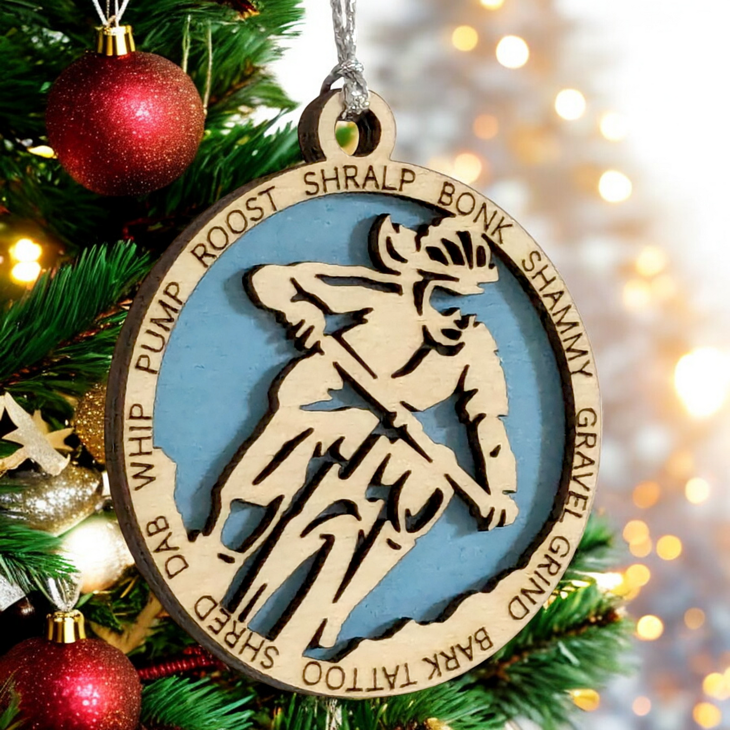 3" Handcrafted Wooden Personalized Female Mountain Biking Christmas Ornament - Custom Outdoor Sports Holiday Decor