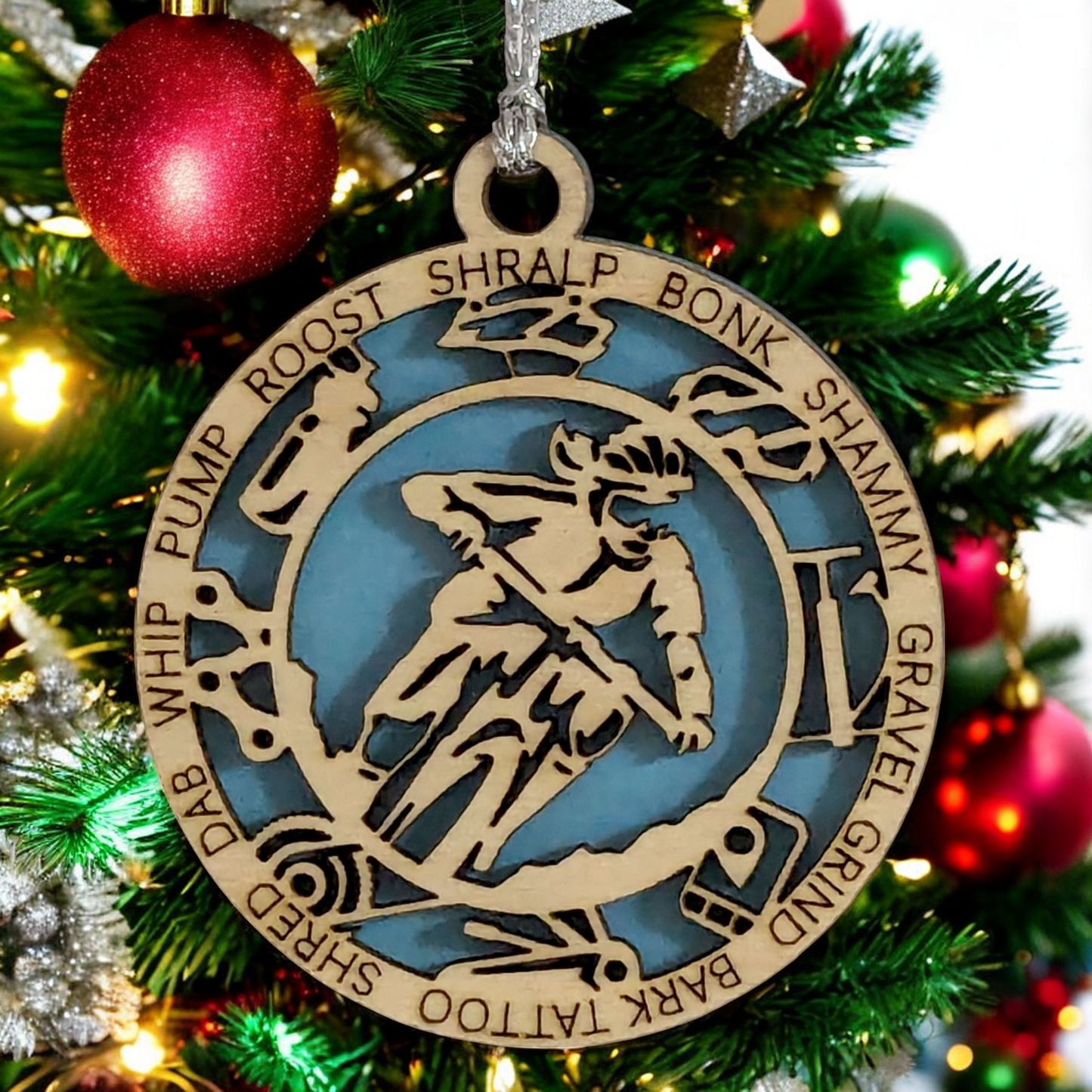 3" Handcrafted Wooden Personalized Female Mountain Biking Christmas Ornament - Custom Outdoor Sports Holiday Decor