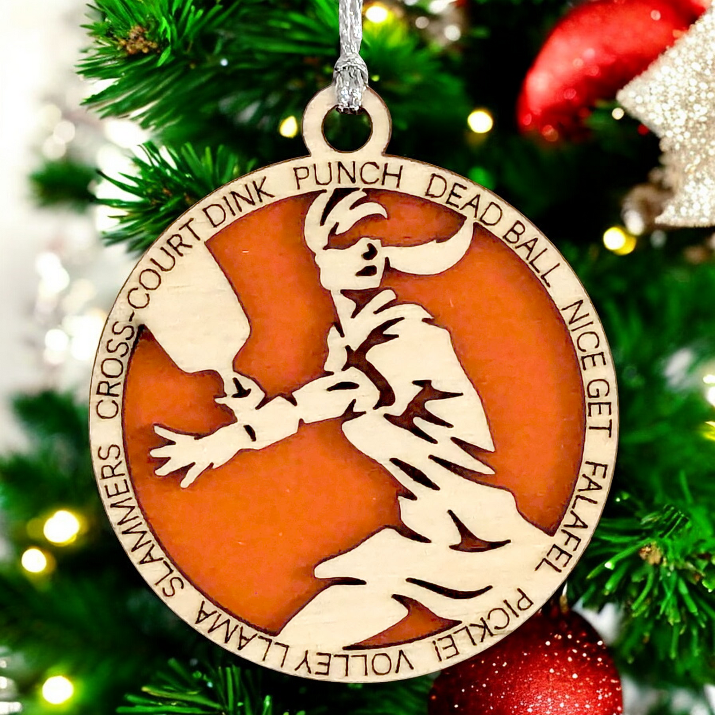 3" Handcrafted Wooden Personalized Female Pickleball Christmas Ornament - Customizable Holiday Decoration for Pickleball Enthusiasts
