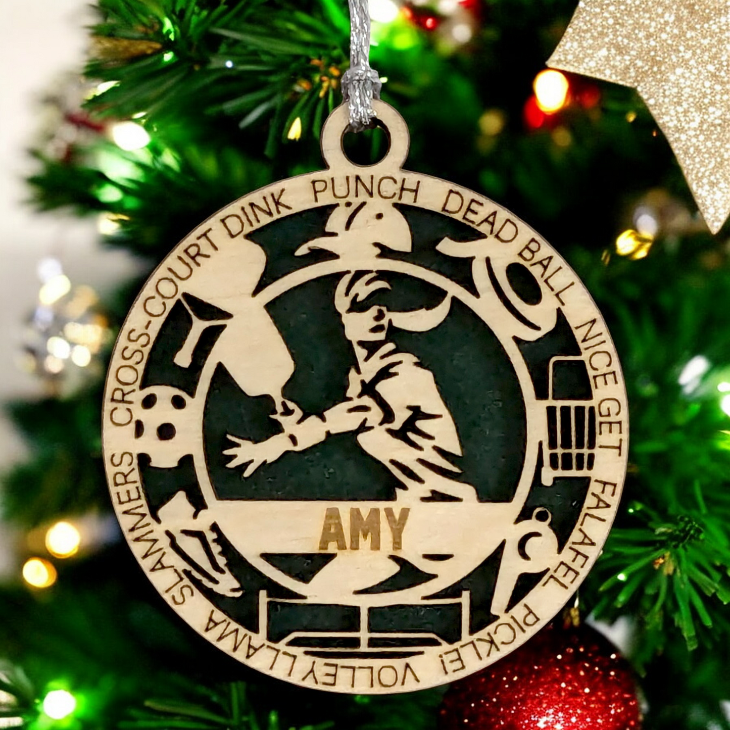 3" Handcrafted Wooden Personalized Female Pickleball Christmas Ornament - Customizable Holiday Decoration for Pickleball Enthusiasts