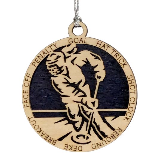 3" Handcrafted Wooden Personalized Female Ringette Christmas Ornament - Laser Cut - Unique Ringette Player Gift - Customizable Ice Sports Keepsake for Girls - Ringette Stick and Player Design