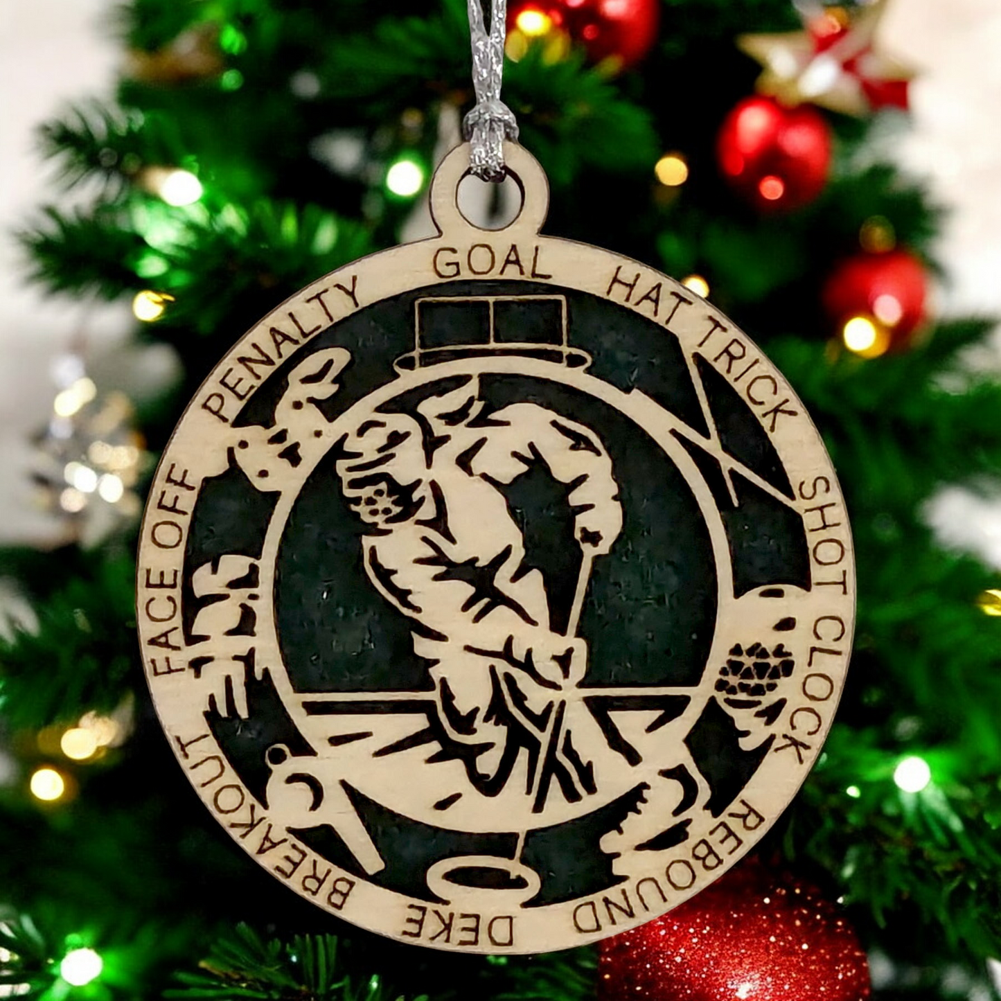 3" Handcrafted Wooden Personalized Female Ringette Christmas Ornament - Laser Cut - Unique Ringette Player Gift - Customizable Ice Sports Keepsake for Girls - Ringette Stick and Player Design