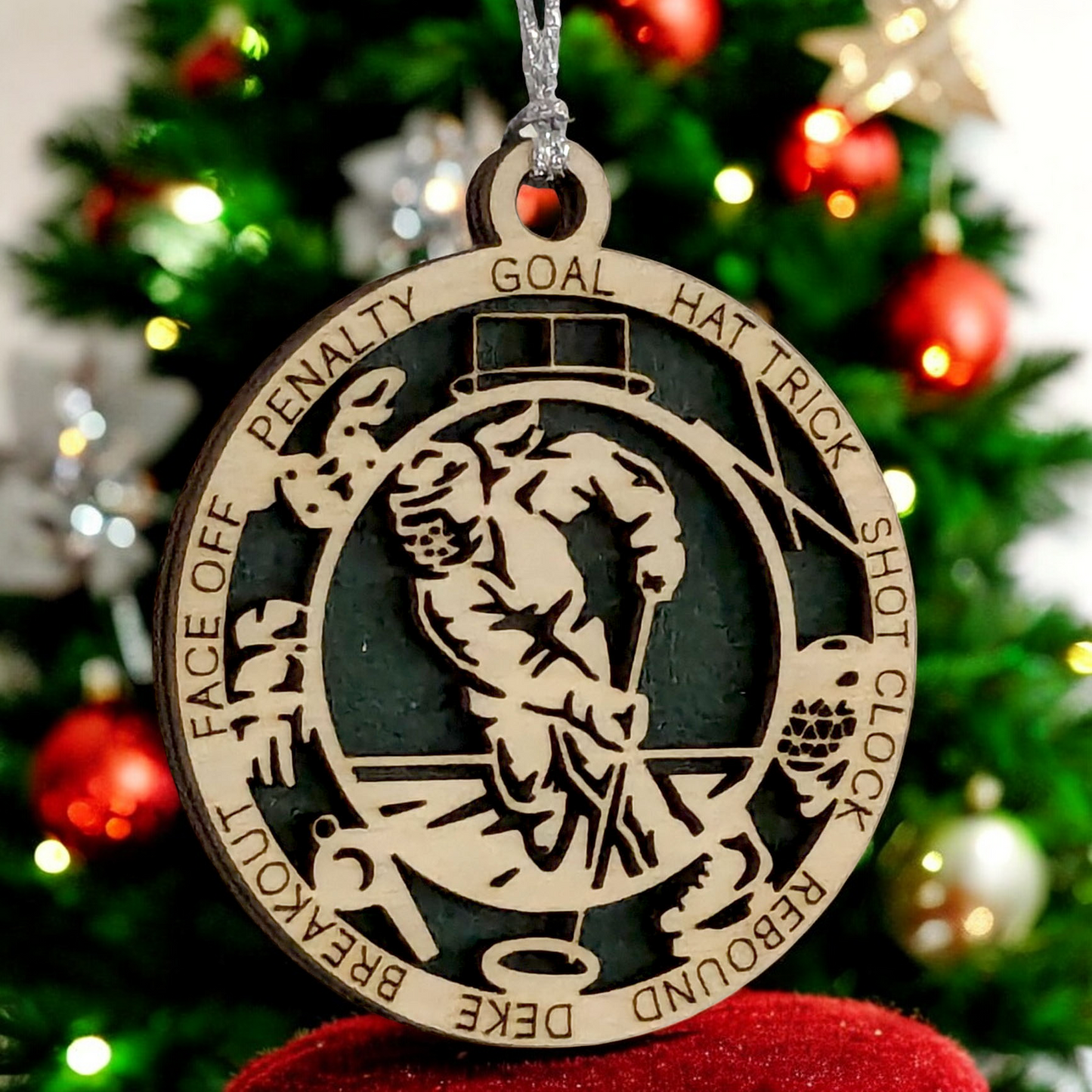 3" Handcrafted Wooden Personalized Female Ringette Christmas Ornament - Laser Cut - Unique Ringette Player Gift - Customizable Ice Sports Keepsake for Girls - Ringette Stick and Player Design
