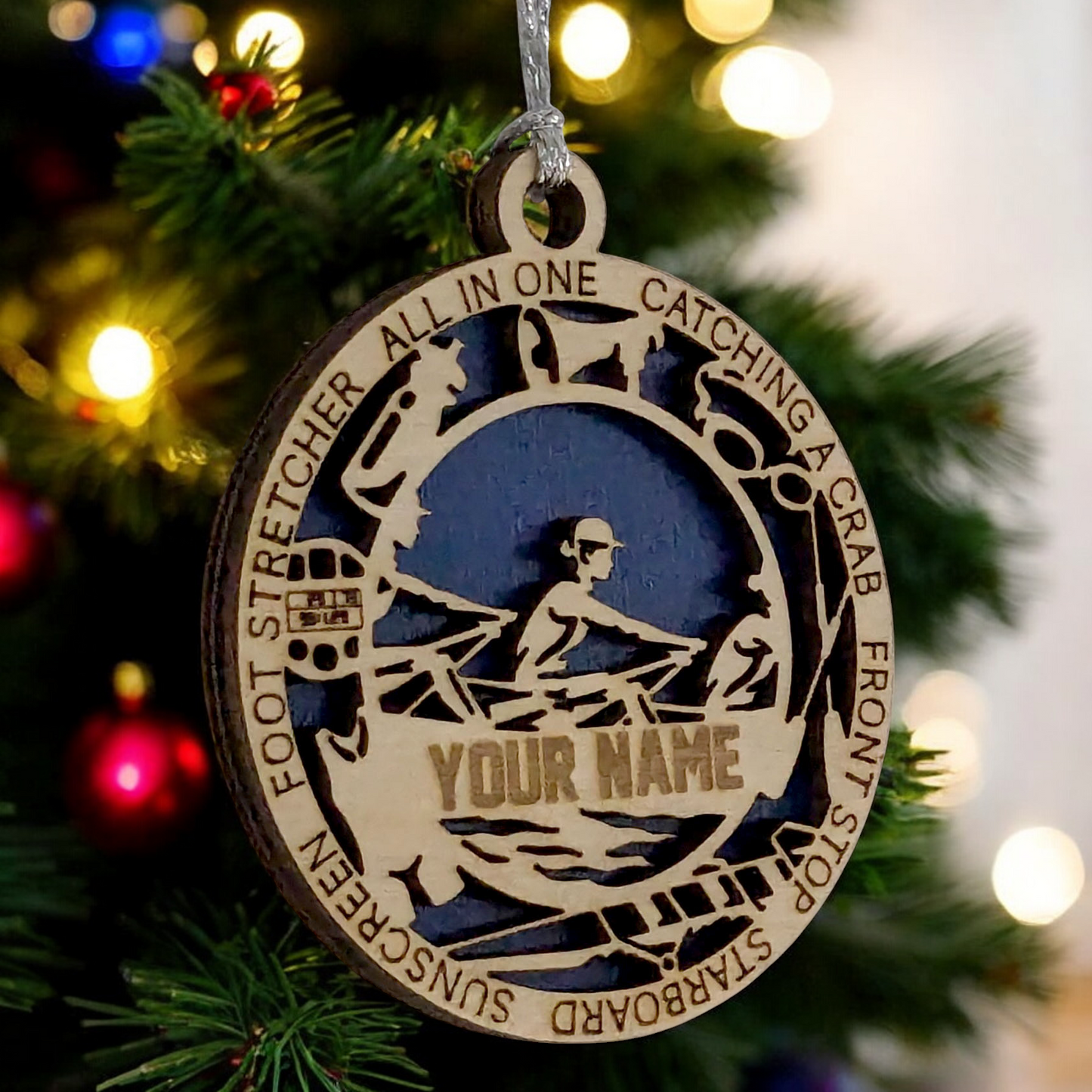 3-Inch Laser Cut Handcrafted Wooden Personalized Female Team Rowing Christmas Ornament - Customizable Holiday Decoration for Rowing Enthusiasts, Team Spirit Keepsake - Unique Gift for Female Rowers