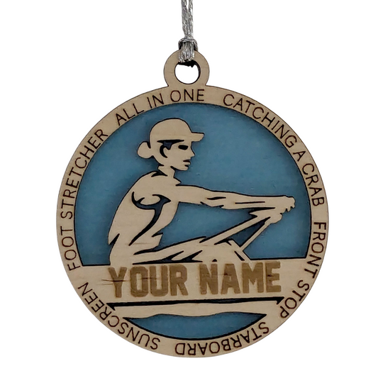 3" Handcrafted Wooden Personalized Female Solo Rowing Christmas Ornament - Custom Scull Rower Holiday Decor