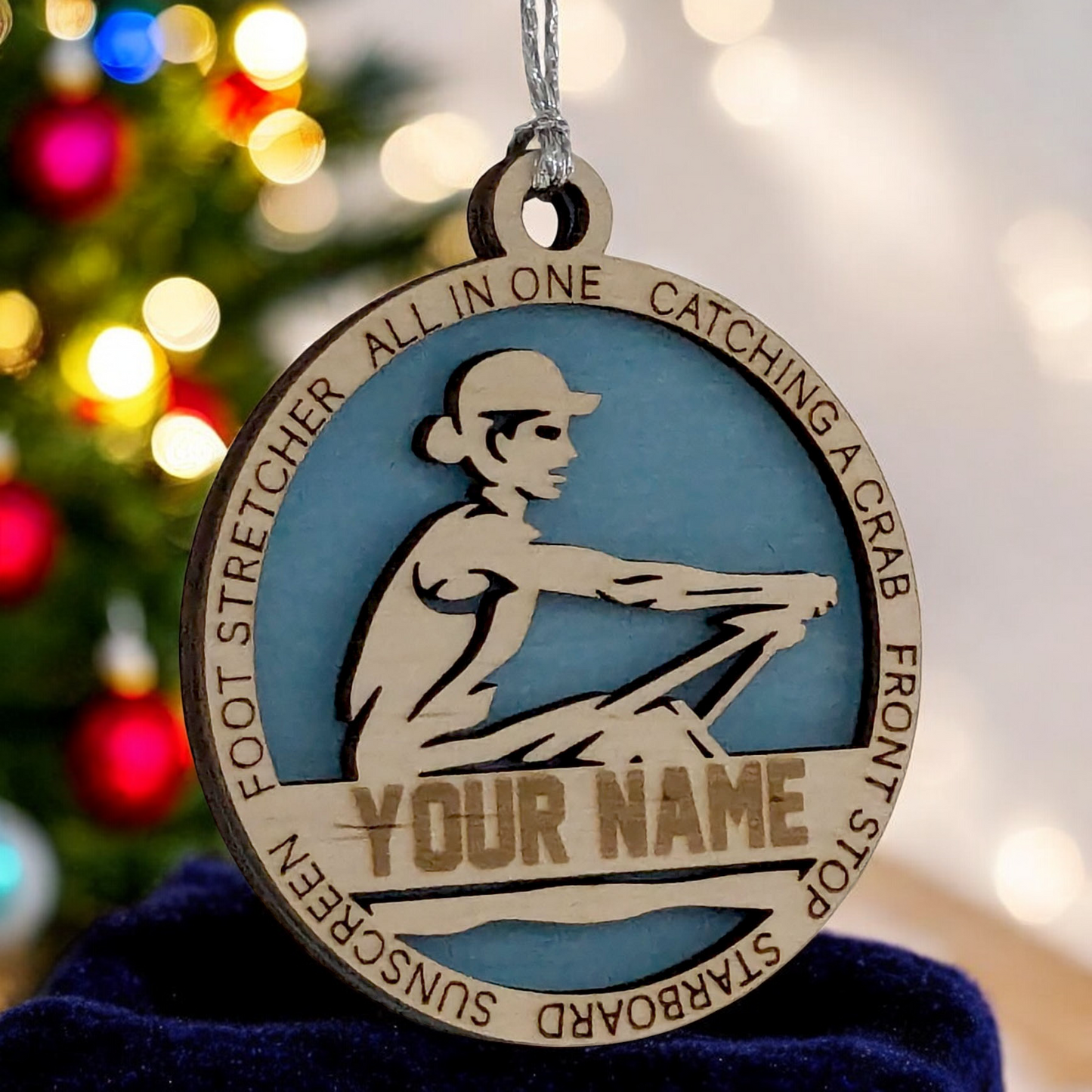 3" Handcrafted Wooden Personalized Female Solo Rowing Christmas Ornament - Custom Scull Rower Holiday Decor