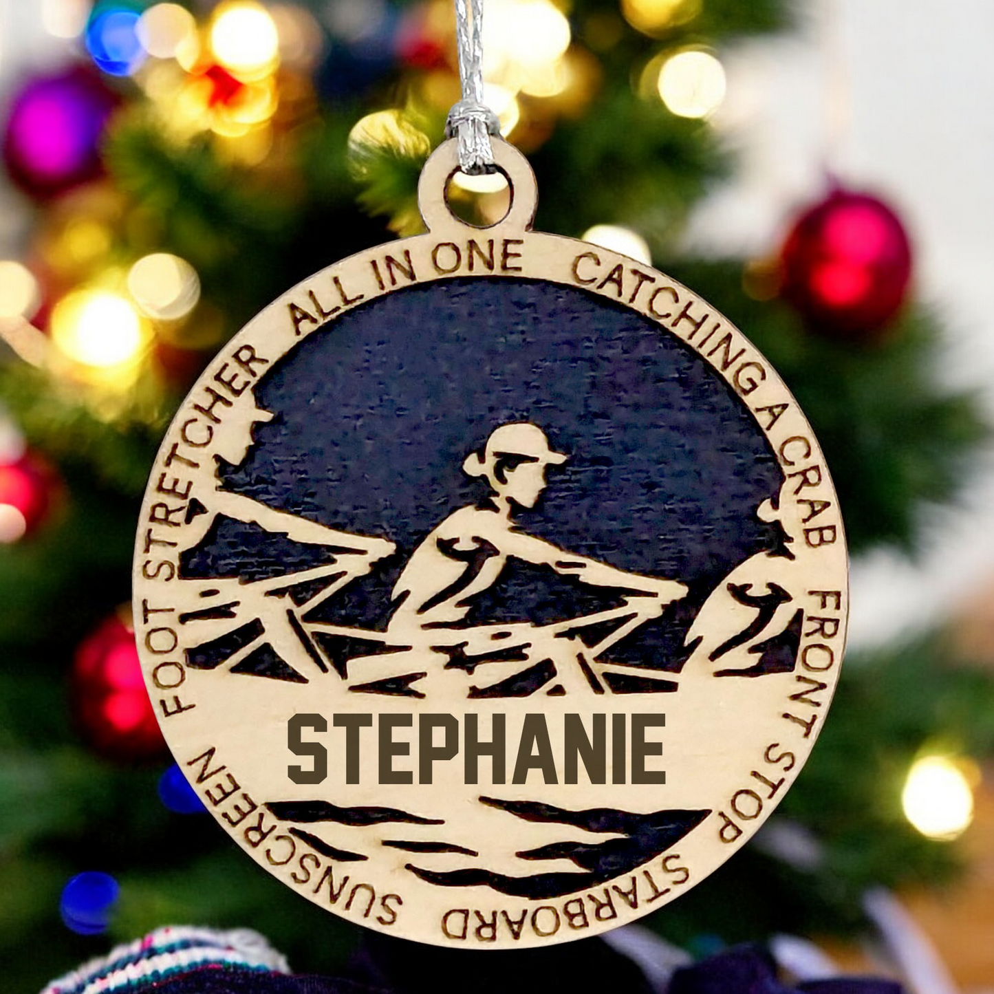 3-Inch Laser Cut Handcrafted Wooden Personalized Female Team Rowing Christmas Ornament - Customizable Holiday Decoration for Rowing Enthusiasts, Team Spirit Keepsake - Unique Gift for Female Rowers