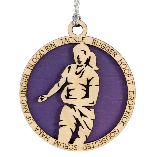 3" Handcrafted Wooden Personalized Female Rugby Christmas Ornament - Custom Rugby Player Holiday Decor