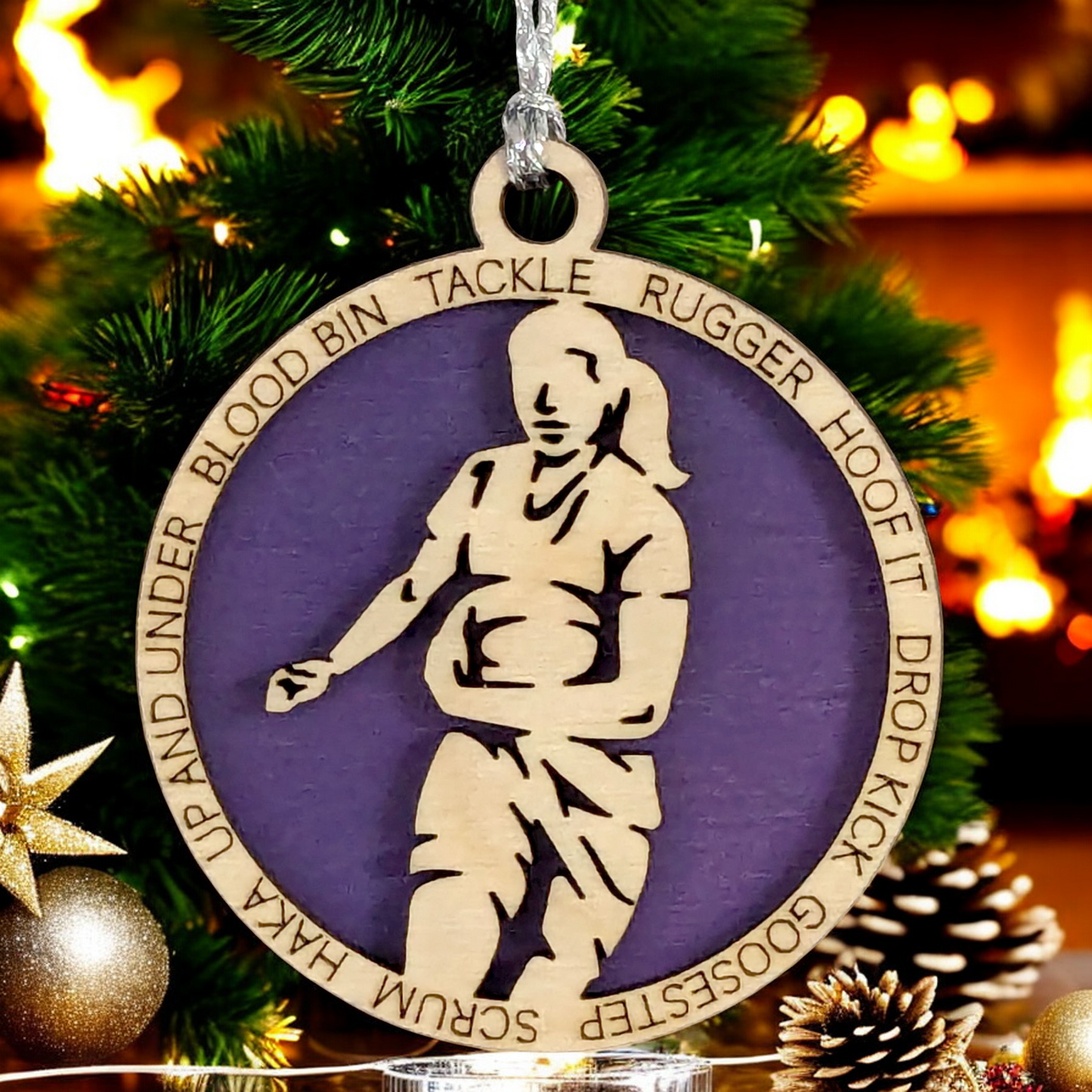3" Handcrafted Wooden Personalized Female Rugby Christmas Ornament - Custom Rugby Player Holiday Decor