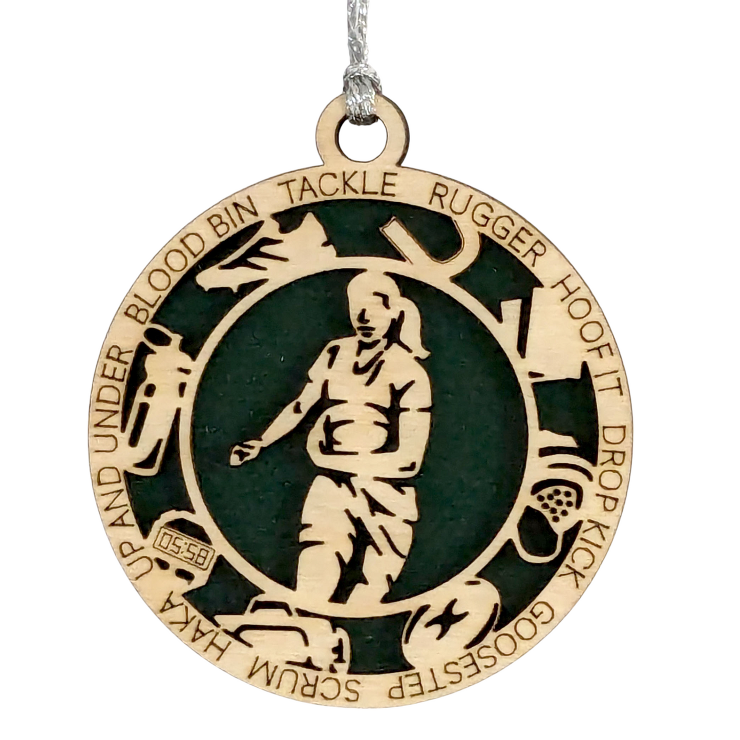 3" Handcrafted Wooden Personalized Female Rugby Christmas Ornament - Custom Rugby Player Holiday Decor