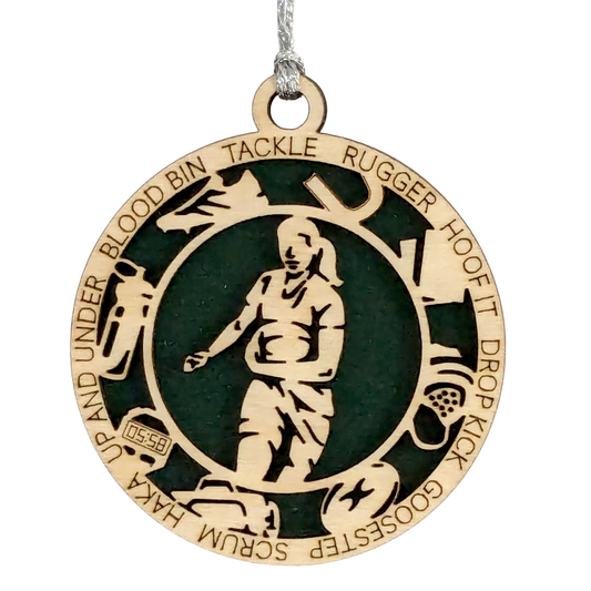 3" Handcrafted Wooden Personalized Female Rugby Christmas Ornament - Custom Rugby Player Holiday Decor