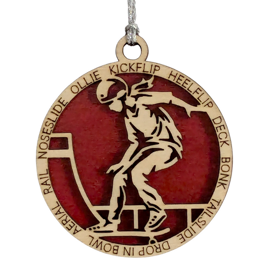 3" Handcrafted Wooden Personalized Female Skateboarding Christmas Ornament - Custom Skater Girl Holiday Decor