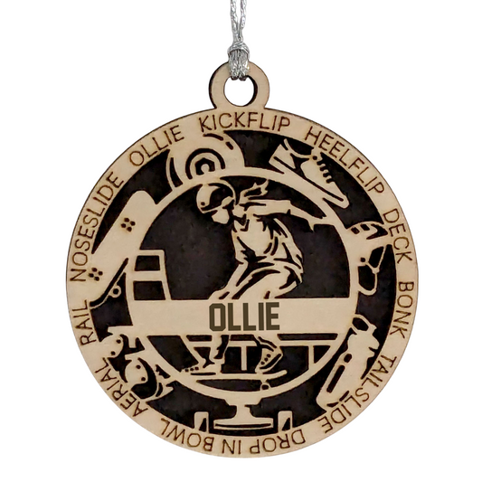 3" Handcrafted Wooden Personalized Female Skateboarding Christmas Ornament - Custom Skater Girl Holiday Decor