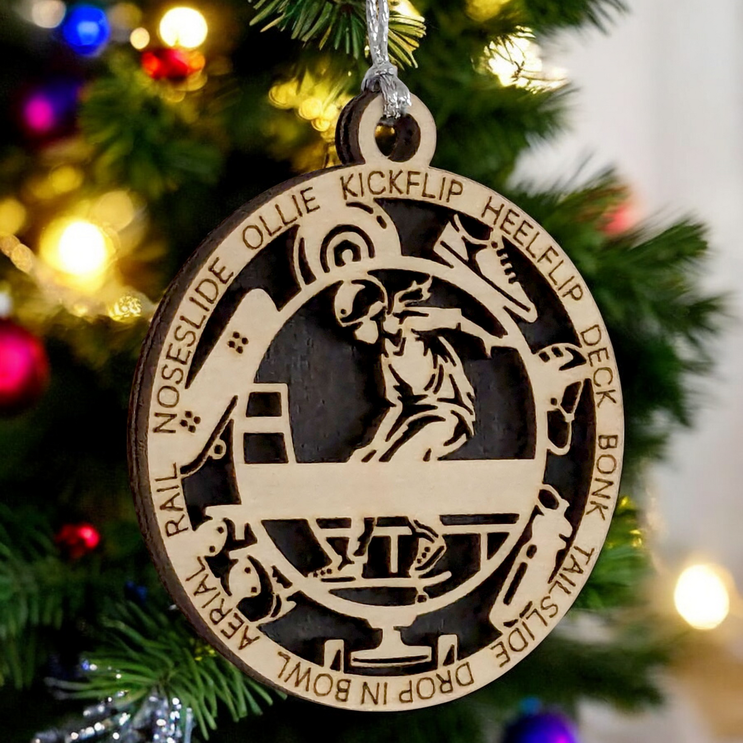 3" Handcrafted Wooden Personalized Female Skateboarding Christmas Ornament - Custom Skater Girl Holiday Decor