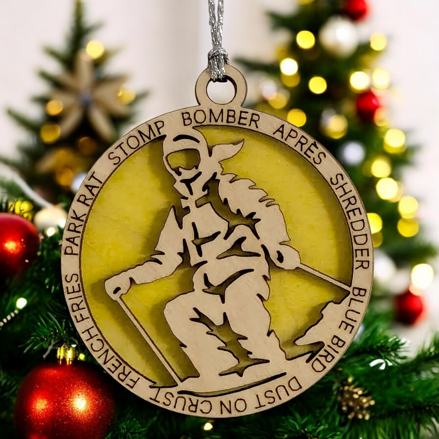 3" Laser Cut Handcrafted Wooden Personalized Female Skiing Christmas Ornament - Unique Ski Gift for Women - Customizable Holiday Tree Decor - Winter Sport Enthusiast Keepsake - Snow Skier Decoration