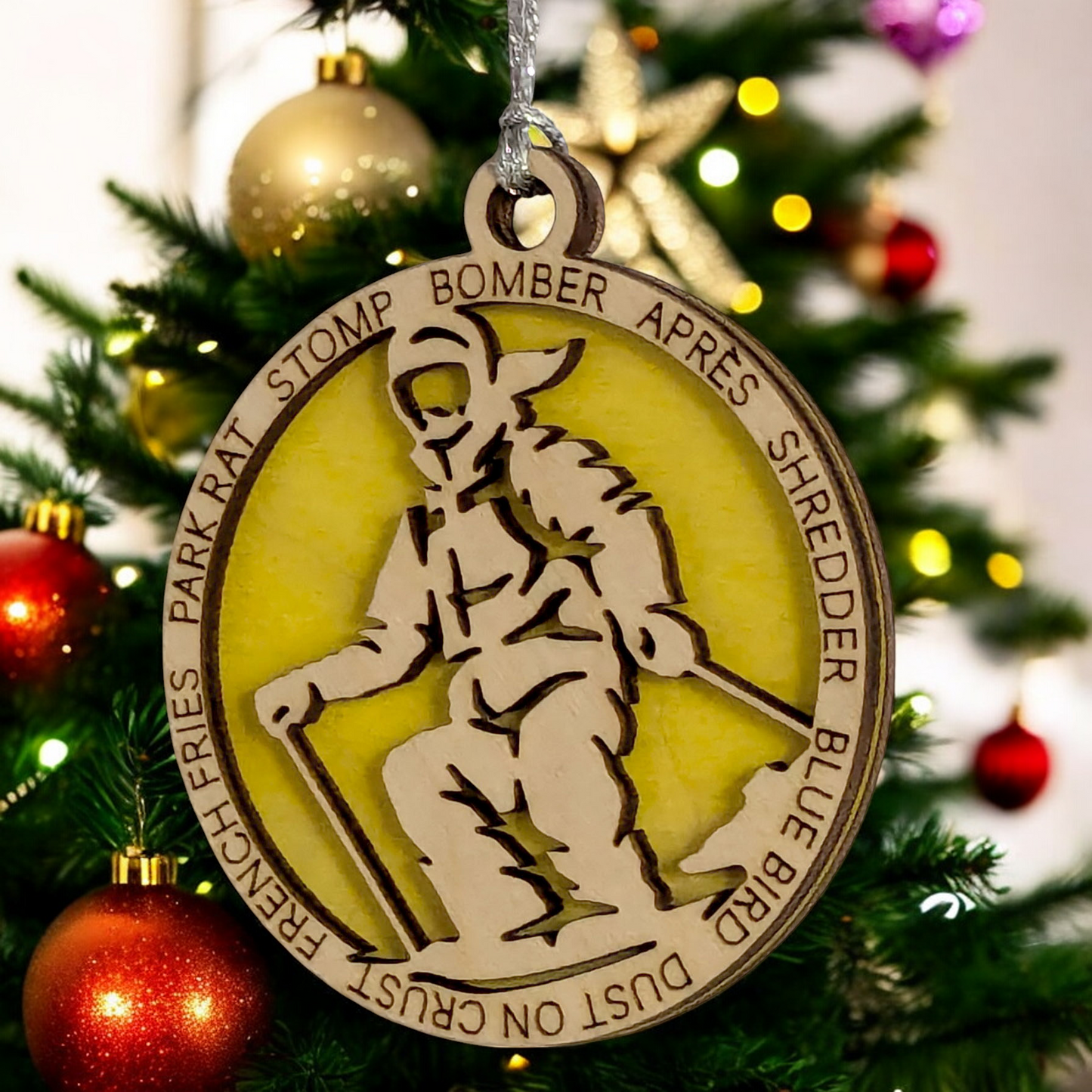 3" Laser Cut Handcrafted Wooden Personalized Female Skiing Christmas Ornament - Unique Ski Gift for Women - Customizable Holiday Tree Decor - Winter Sport Enthusiast Keepsake - Snow Skier Decoration