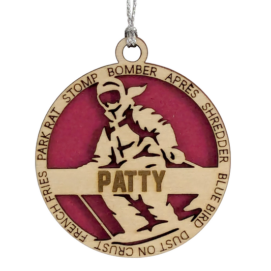 3" Laser Cut Handcrafted Wooden Personalized Female Skiing Christmas Ornament - Unique Ski Gift for Women - Customizable Holiday Tree Decor - Winter Sport Enthusiast Keepsake - Snow Skier Decoration