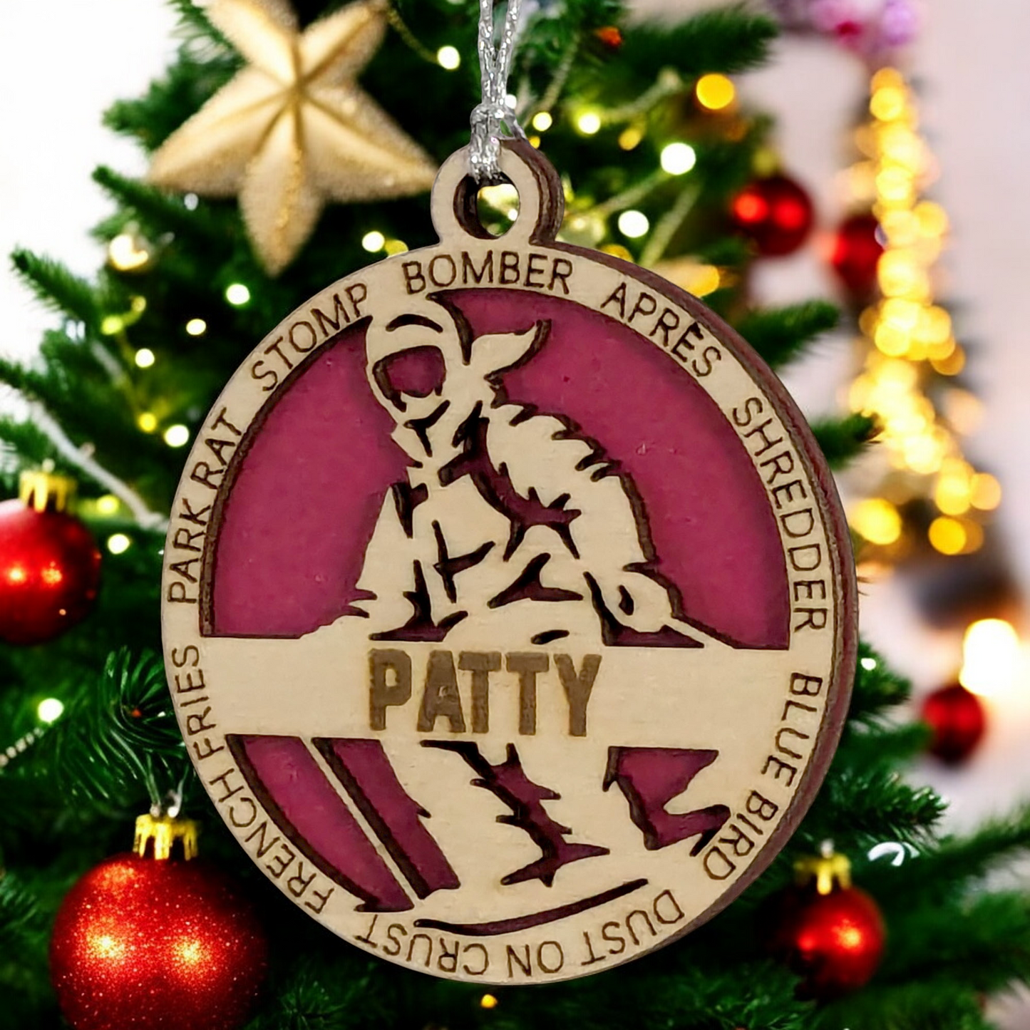 3" Laser Cut Handcrafted Wooden Personalized Female Skiing Christmas Ornament - Unique Ski Gift for Women - Customizable Holiday Tree Decor - Winter Sport Enthusiast Keepsake - Snow Skier Decoration