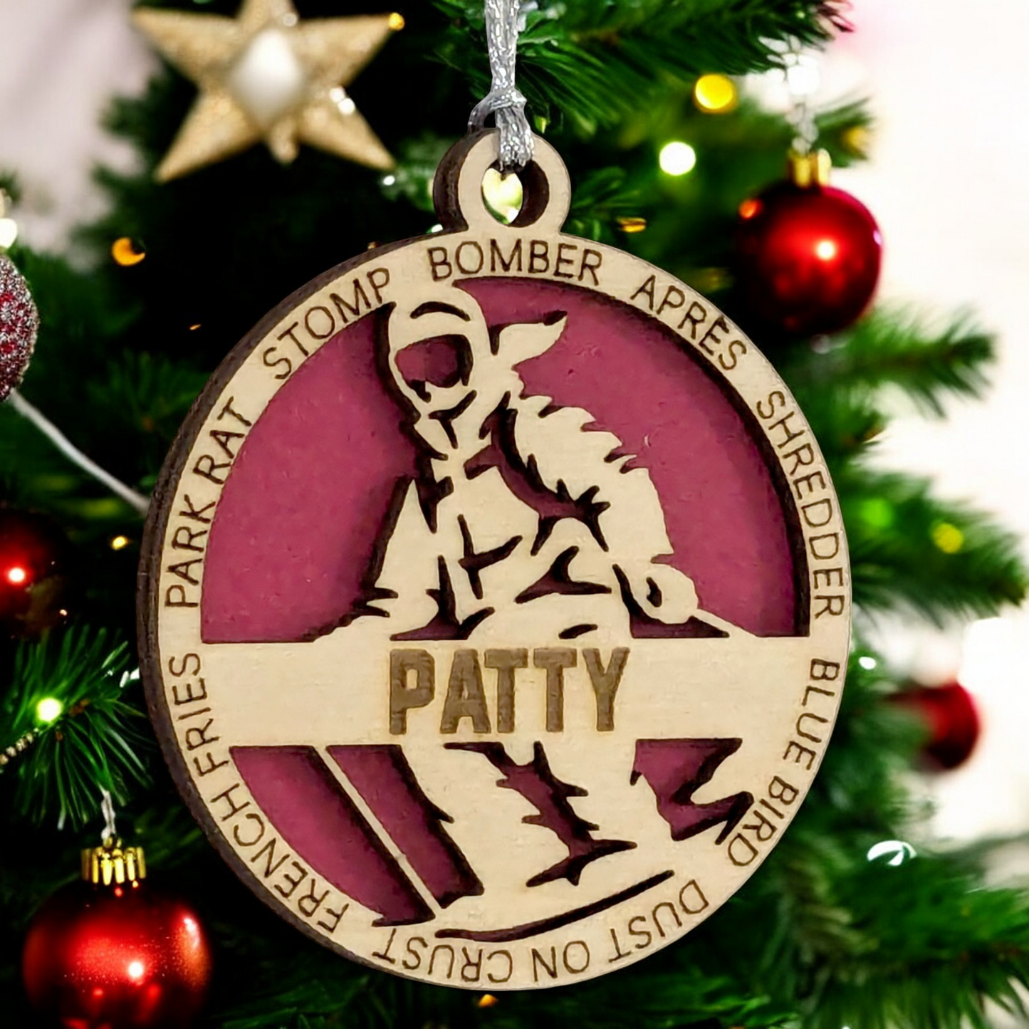 3" Laser Cut Handcrafted Wooden Personalized Female Skiing Christmas Ornament - Unique Ski Gift for Women - Customizable Holiday Tree Decor - Winter Sport Enthusiast Keepsake - Snow Skier Decoration