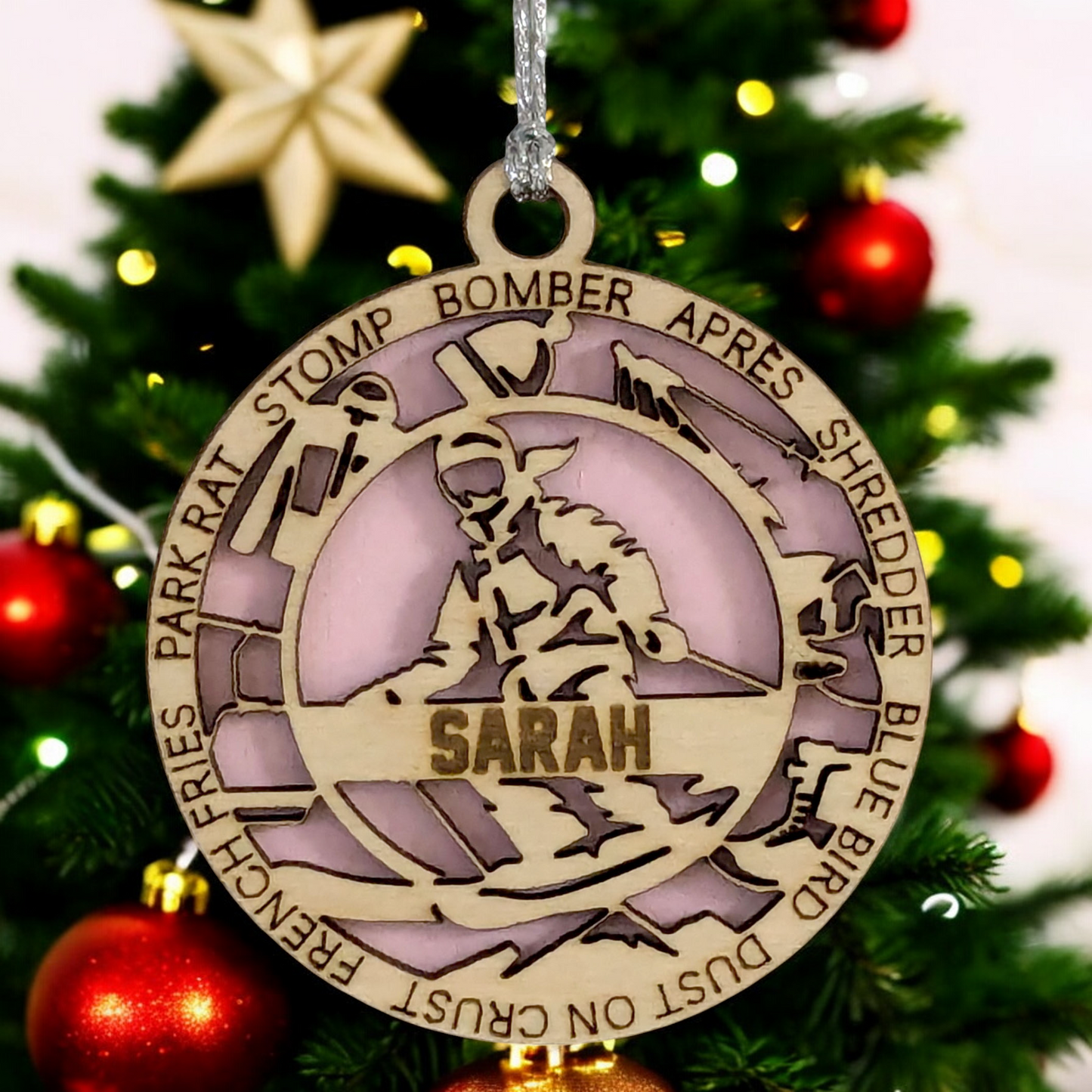 3" Laser Cut Handcrafted Wooden Personalized Female Skiing Christmas Ornament - Unique Ski Gift for Women - Customizable Holiday Tree Decor - Winter Sport Enthusiast Keepsake - Snow Skier Decoration