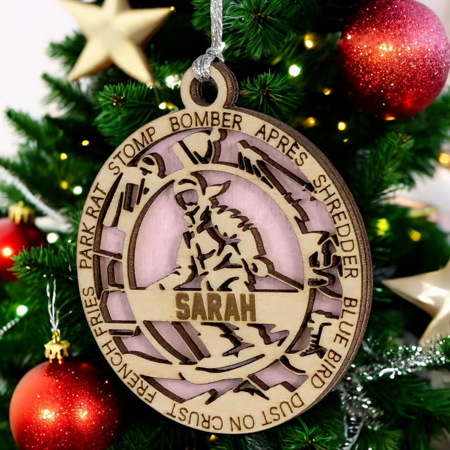 3" Laser Cut Handcrafted Wooden Personalized Female Skiing Christmas Ornament - Unique Ski Gift for Women - Customizable Holiday Tree Decor - Winter Sport Enthusiast Keepsake - Snow Skier Decoration