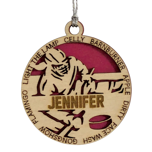 Personalized 3" Handcrafted Wooden Female Sledge Hockey Christmas Ornament - Laser Cut, Customizable Winter Sport Holiday Tree Decoration - Unique Gift for Female Athletes and Hockey Enthusiasts