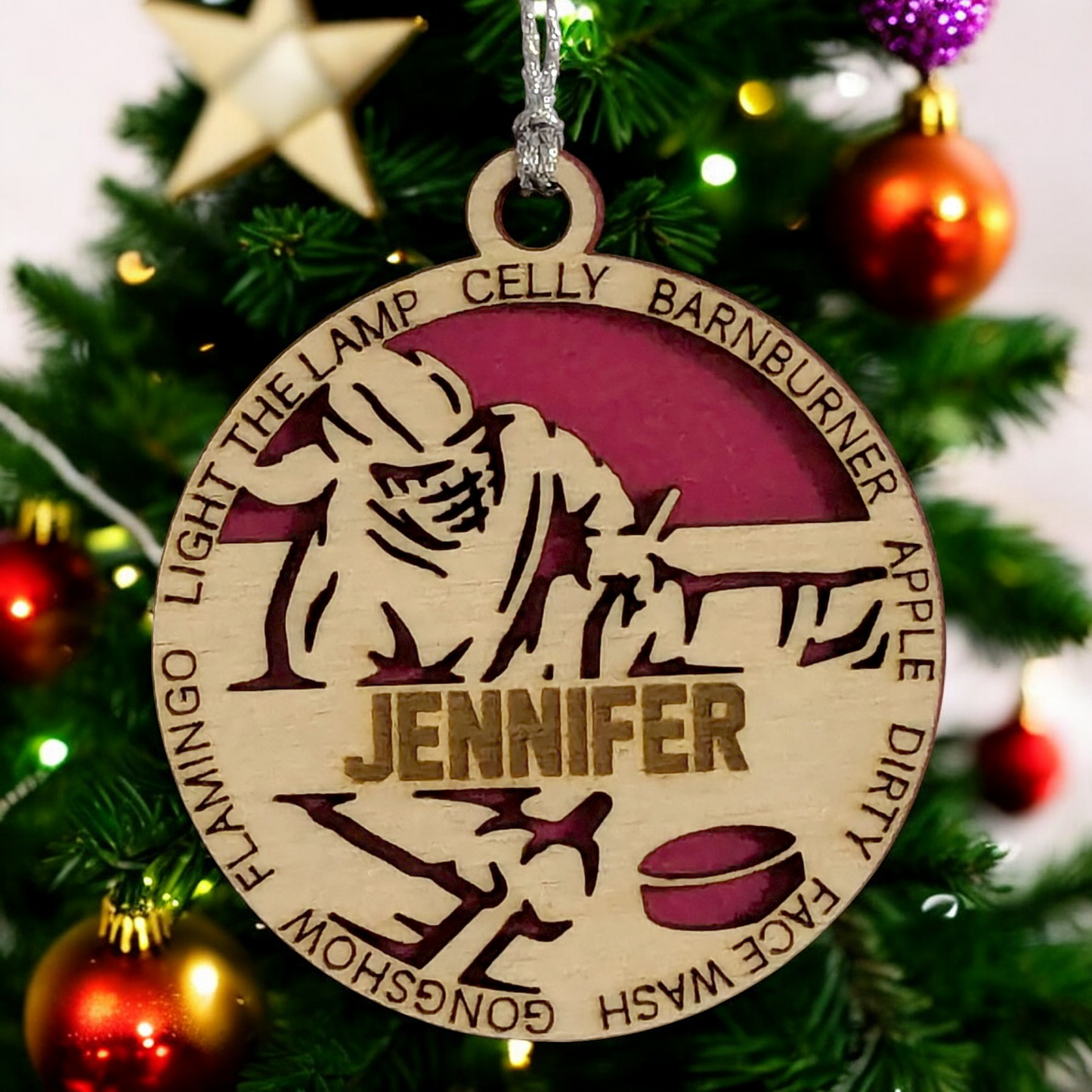 Personalized 3" Handcrafted Wooden Female Sledge Hockey Christmas Ornament - Laser Cut, Customizable Winter Sport Holiday Tree Decoration - Unique Gift for Female Athletes and Hockey Enthusiasts