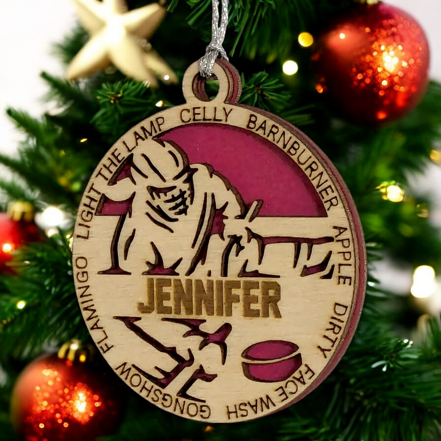 Personalized 3" Handcrafted Wooden Female Sledge Hockey Christmas Ornament - Laser Cut, Customizable Winter Sport Holiday Tree Decoration - Unique Gift for Female Athletes and Hockey Enthusiasts