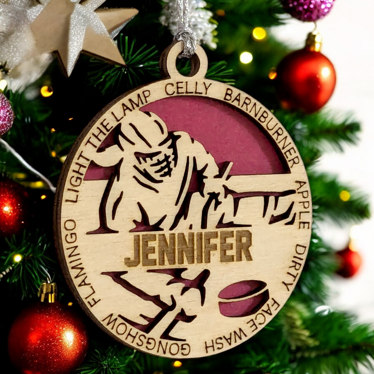 Personalized 3" Handcrafted Wooden Female Sledge Hockey Christmas Ornament - Laser Cut, Customizable Winter Sport Holiday Tree Decoration - Unique Gift for Female Athletes and Hockey Enthusiasts