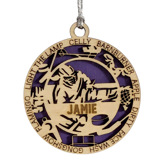 Personalized 3" Handcrafted Wooden Female Sledge Hockey Christmas Ornament - Laser Cut, Customizable Winter Sport Holiday Tree Decoration - Unique Gift for Female Athletes and Hockey Enthusiasts