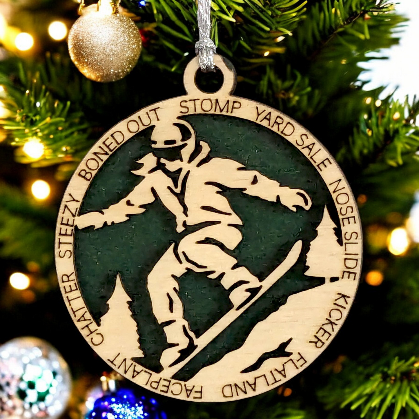 3-Inch Laser Cut Handcrafted Wooden Personalized Female Snowboarding Christmas Ornament - Unique Snowboarder Decor - Customizable Winter Sport Gift - Xmas Tree Decoration - Holiday Keepsake for Women
