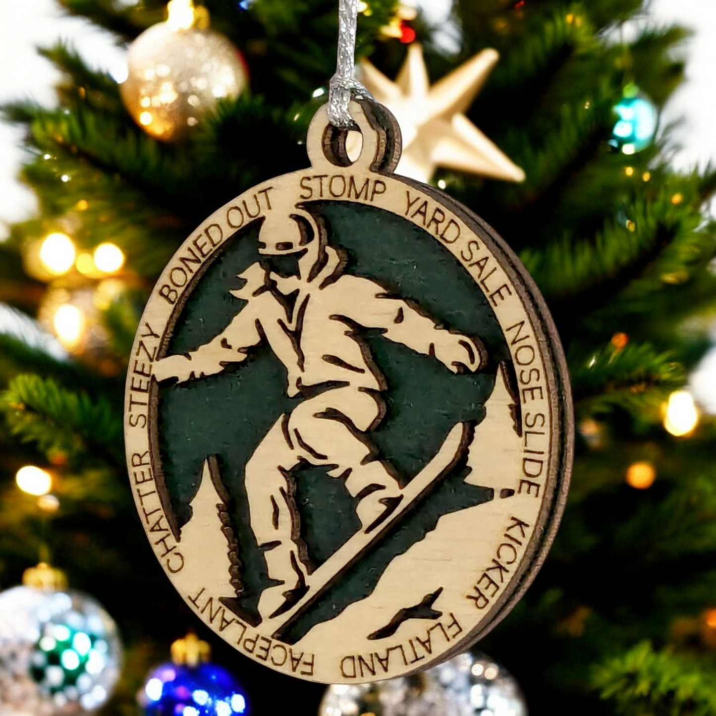 3-Inch Laser Cut Handcrafted Wooden Personalized Female Snowboarding Christmas Ornament - Unique Snowboarder Decor - Customizable Winter Sport Gift - Xmas Tree Decoration - Holiday Keepsake for Women