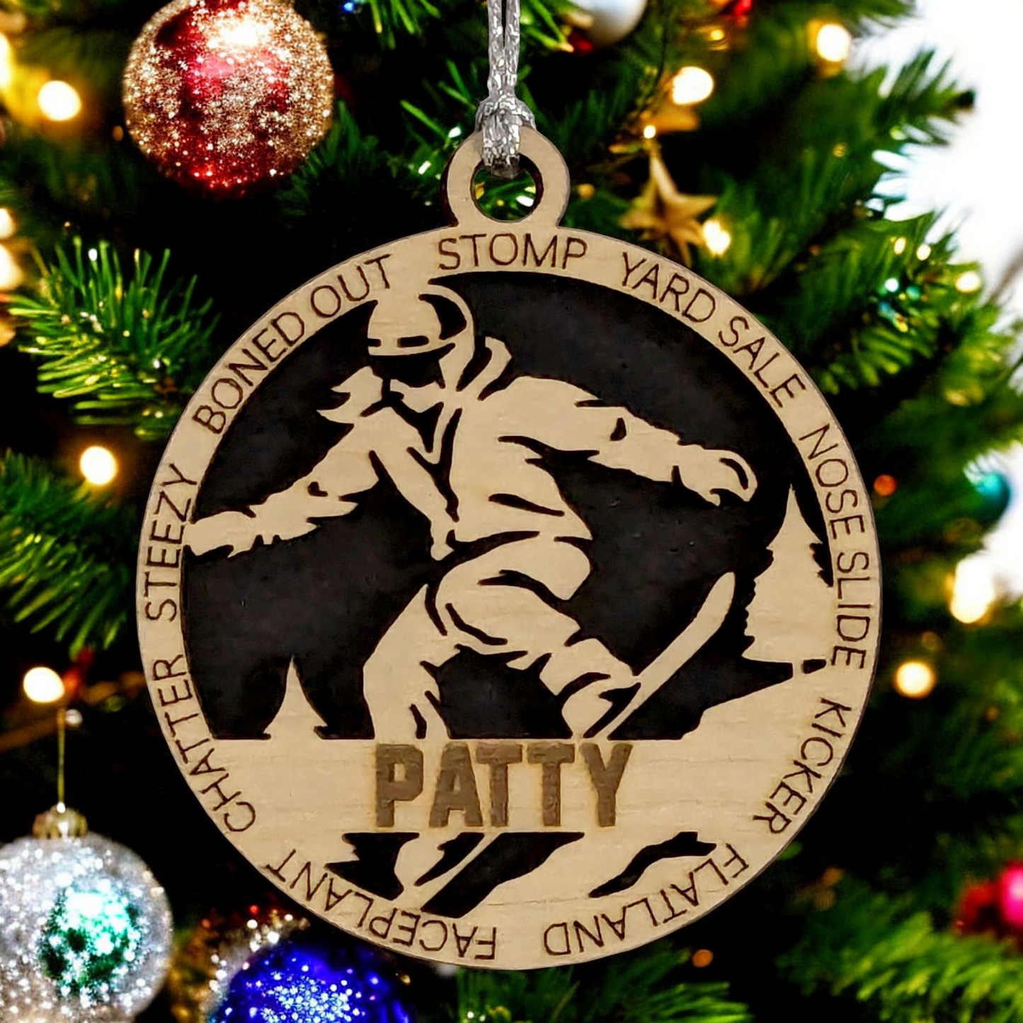 3-Inch Laser Cut Handcrafted Wooden Personalized Female Snowboarding Christmas Ornament - Unique Snowboarder Decor - Customizable Winter Sport Gift - Xmas Tree Decoration - Holiday Keepsake for Women