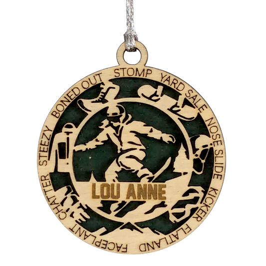 3-Inch Laser Cut Handcrafted Wooden Personalized Female Snowboarding Christmas Ornament - Unique Snowboarder Decor - Customizable Winter Sport Gift - Xmas Tree Decoration - Holiday Keepsake for Women