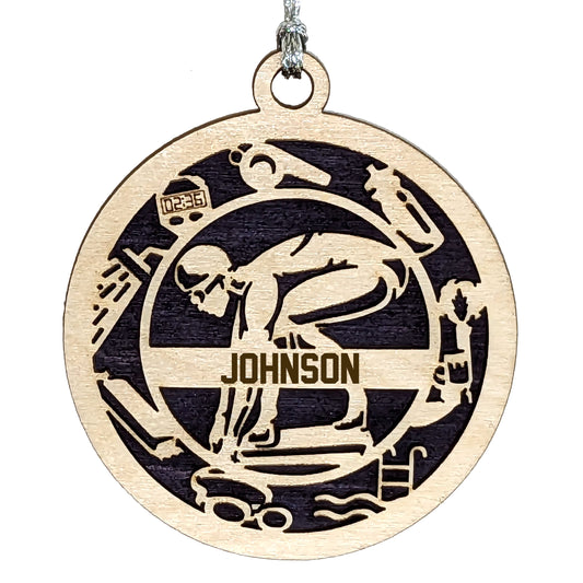 Female Swimming laser cut personalized wood ornament