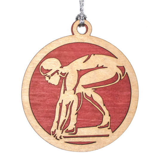 Female Swimming laser cut wood ornament