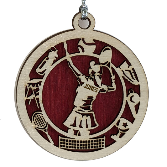 Female Tennis laser cut personalized wood ornament