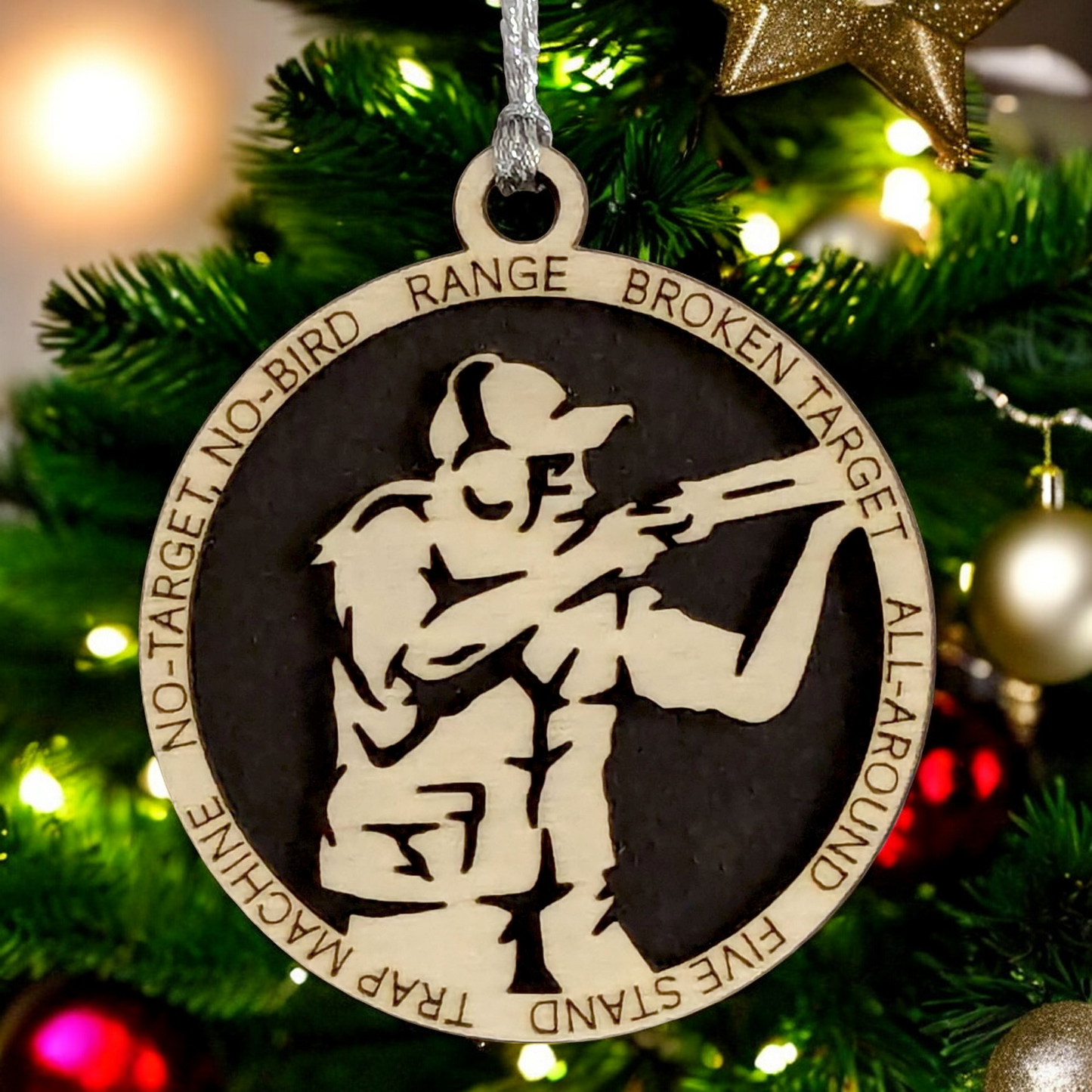3" Handcrafted Wooden Personalized Female Trap Shooting Christmas Ornament - Custom Clay Target Shooter Holiday Decor