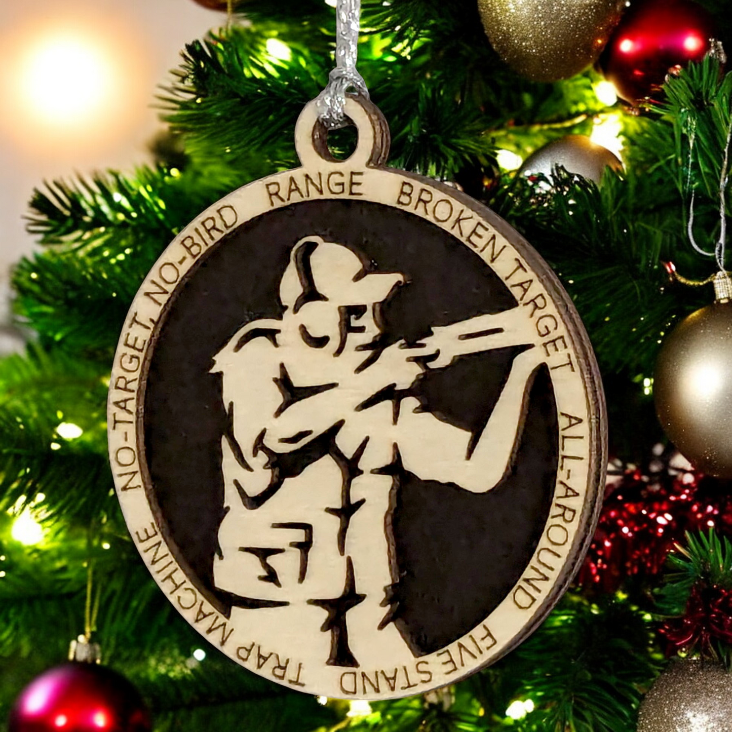 3" Handcrafted Wooden Personalized Female Trap Shooting Christmas Ornament - Custom Clay Target Shooter Holiday Decor