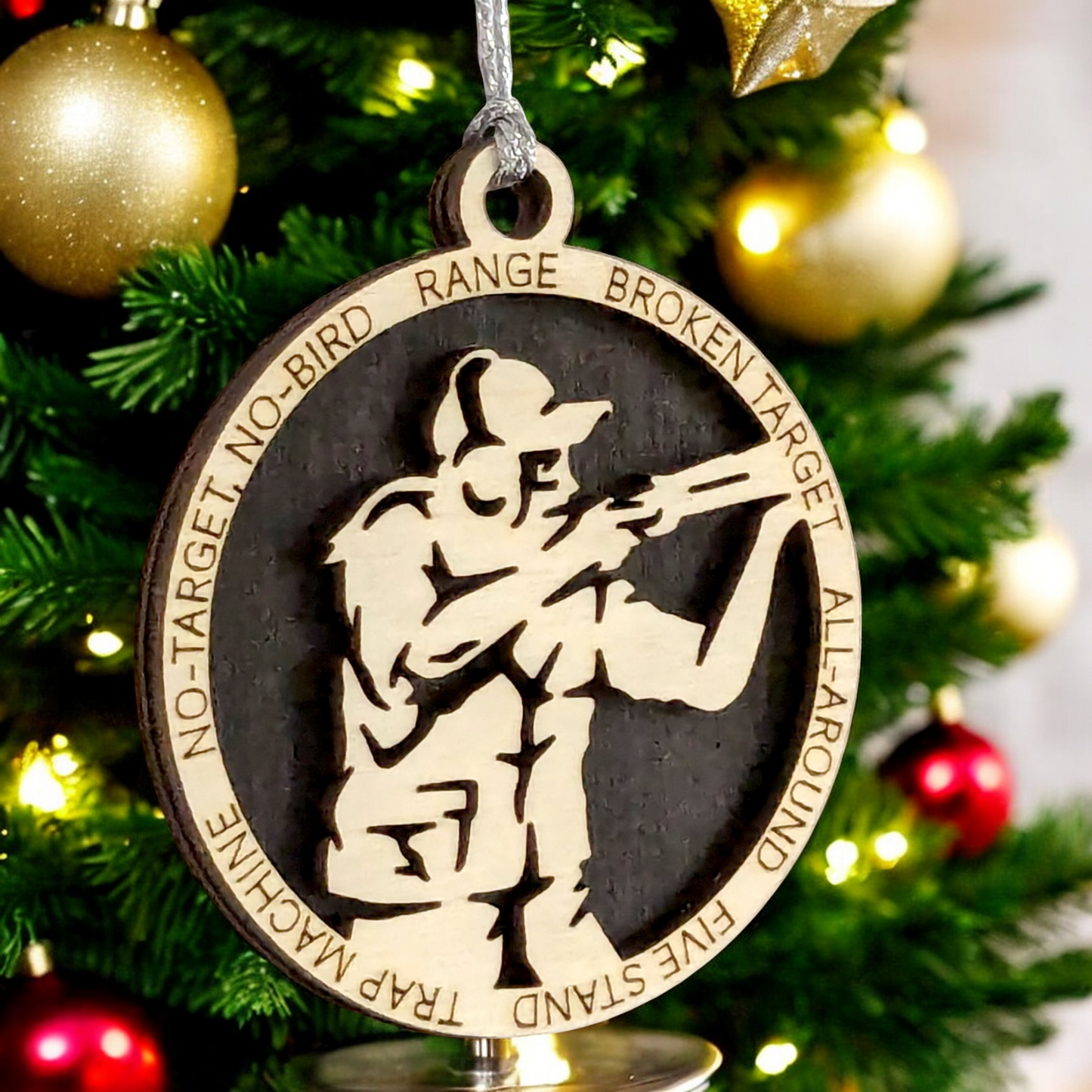 3" Handcrafted Wooden Personalized Female Trap Shooting Christmas Ornament - Custom Clay Target Shooter Holiday Decor