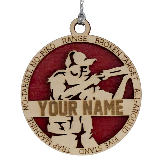 3" Handcrafted Wooden Personalized Female Trap Shooting Christmas Ornament - Custom Clay Target Shooter Holiday Decor