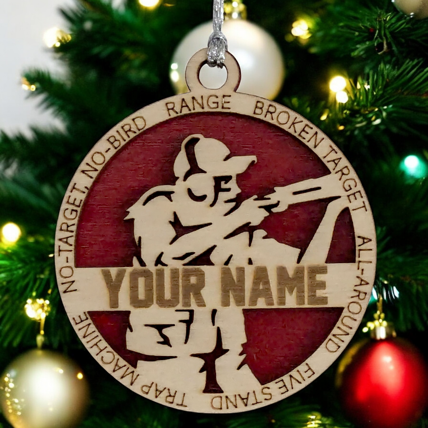 3" Handcrafted Wooden Personalized Female Trap Shooting Christmas Ornament - Custom Clay Target Shooter Holiday Decor