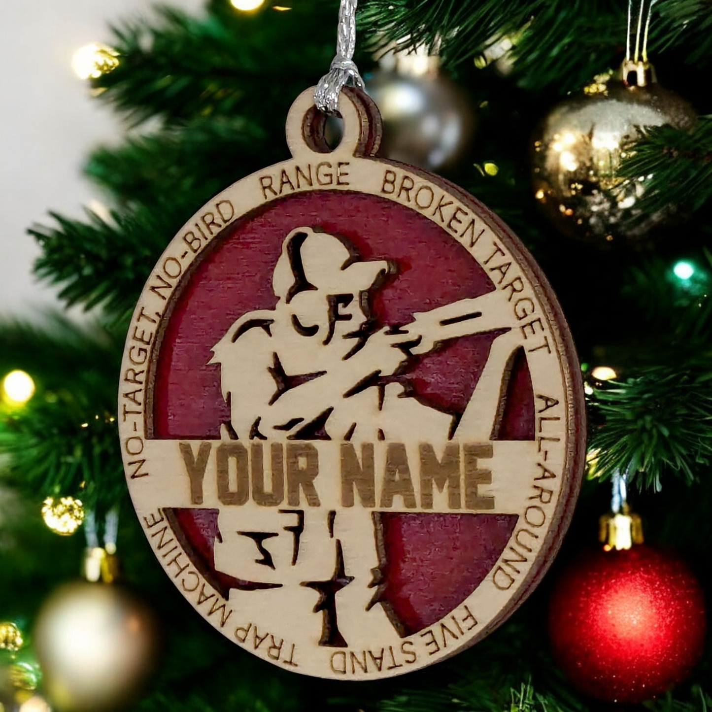 3" Handcrafted Wooden Personalized Female Trap Shooting Christmas Ornament - Custom Clay Target Shooter Holiday Decor