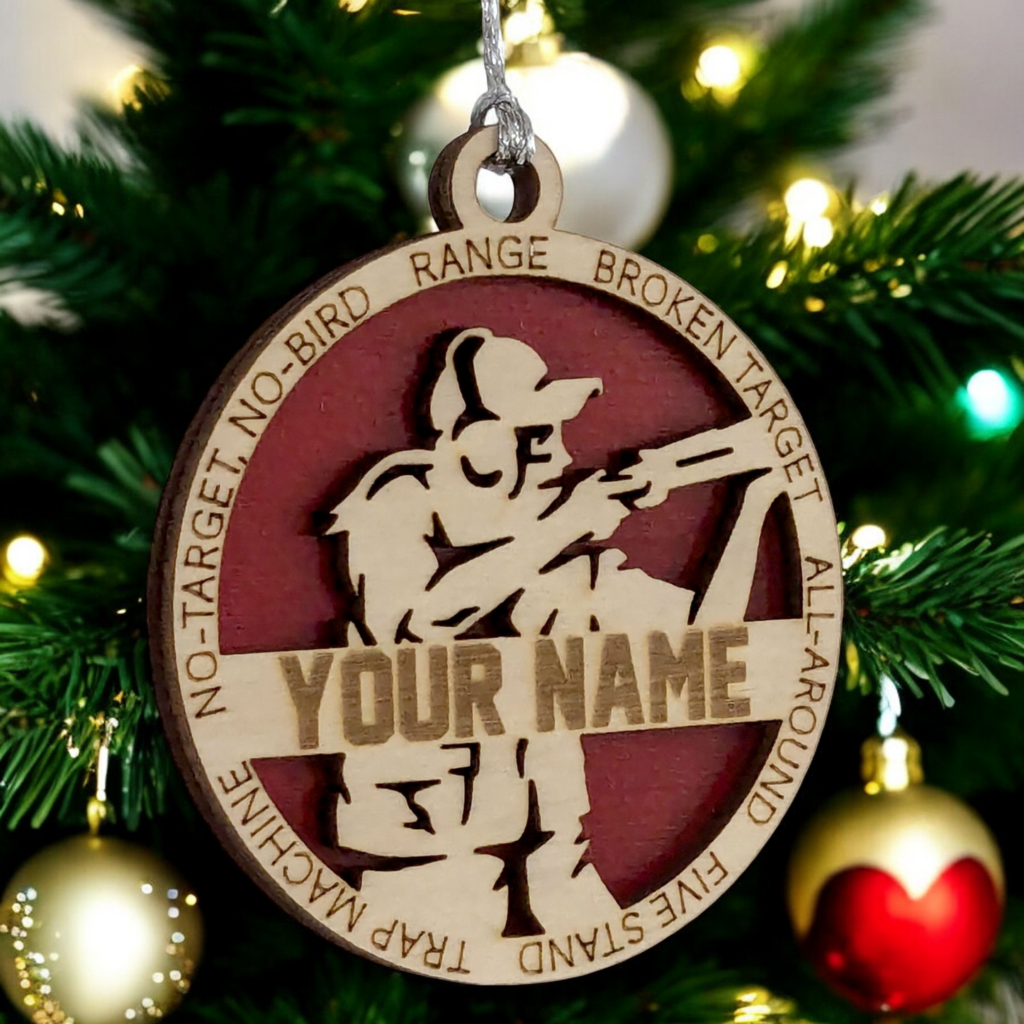3" Handcrafted Wooden Personalized Female Trap Shooting Christmas Ornament - Custom Clay Target Shooter Holiday Decor