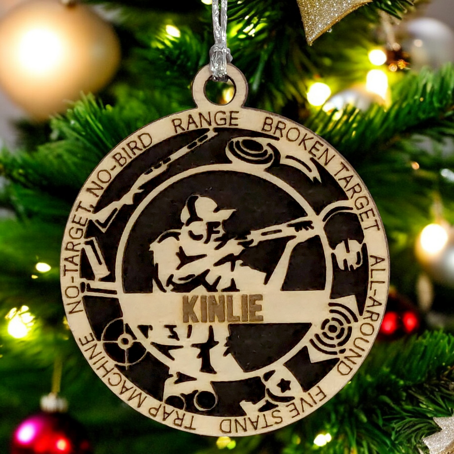 3" Handcrafted Wooden Personalized Female Trap Shooting Christmas Ornament - Custom Clay Target Shooter Holiday Decor
