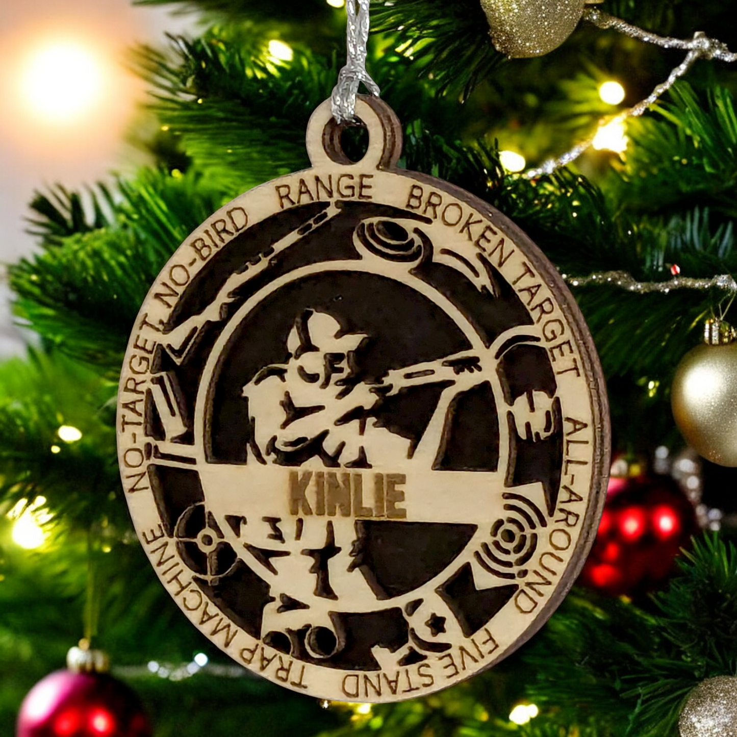 3" Handcrafted Wooden Personalized Female Trap Shooting Christmas Ornament - Custom Clay Target Shooter Holiday Decor