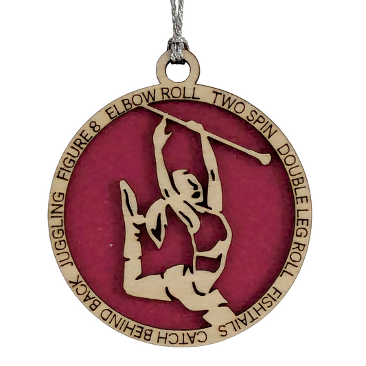3" Handcrafted Wooden Personalized Female Twirler/Majorette Christmas Ornament - Custom Baton Twirling Holiday Decor