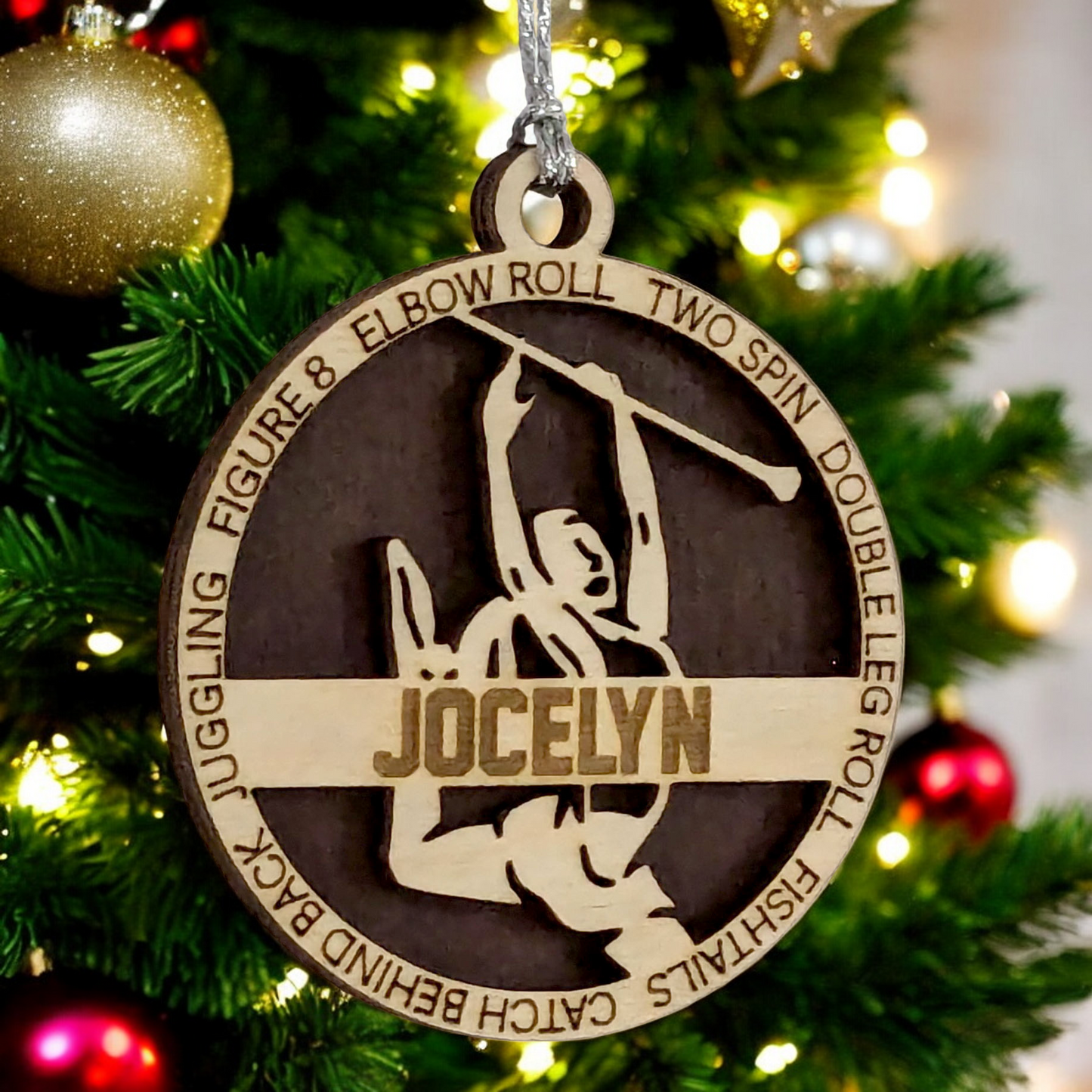 3" Handcrafted Wooden Personalized Female Twirler/Majorette Christmas Ornament - Custom Baton Twirling Holiday Decor