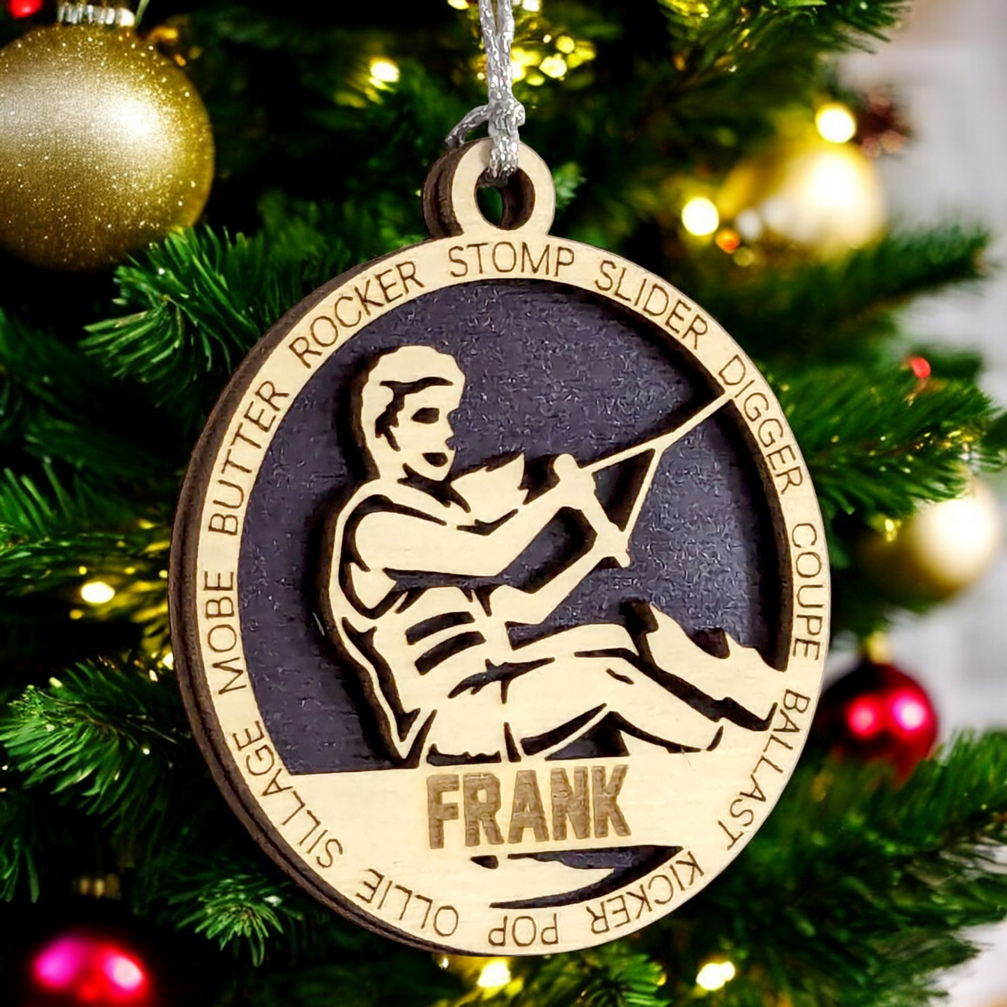 3" Laser Cut Handcrafted Wooden Personalized Female Wakeboarding Christmas Ornament - Unique Customizable Keepsake for Women Who Love Wakeboarding - Holiday Tree Decoration and Gift - Made in USA