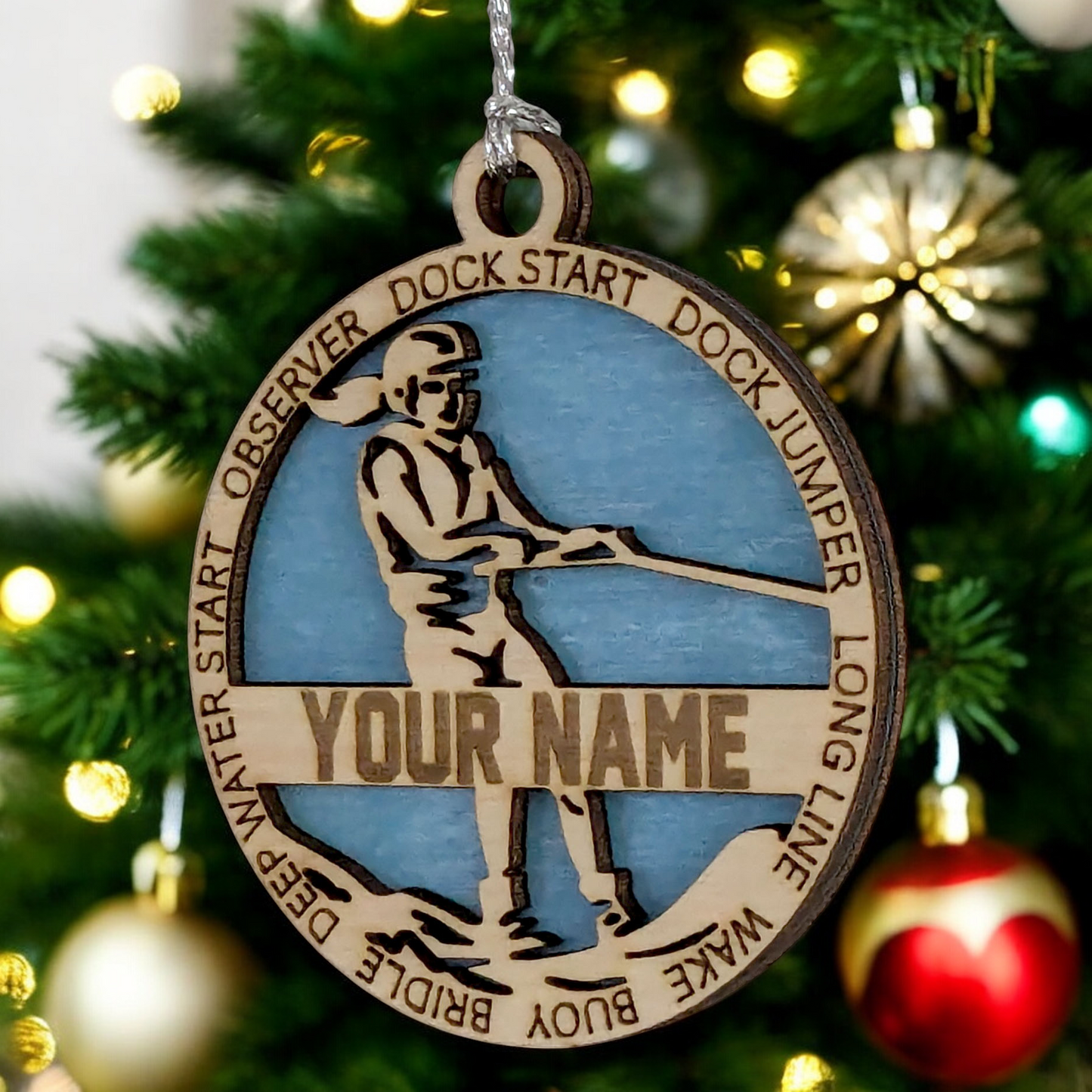 3" Personalized Female Water Skiing Christmas Ornament - Handcrafted Wooden Holiday Decor